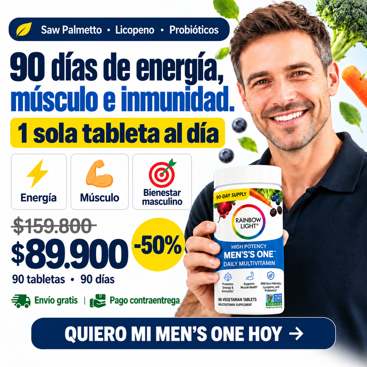 Rainbow Light Men's One™ | Salud y Energía Masculina en 1 Tableta al Día ⭐